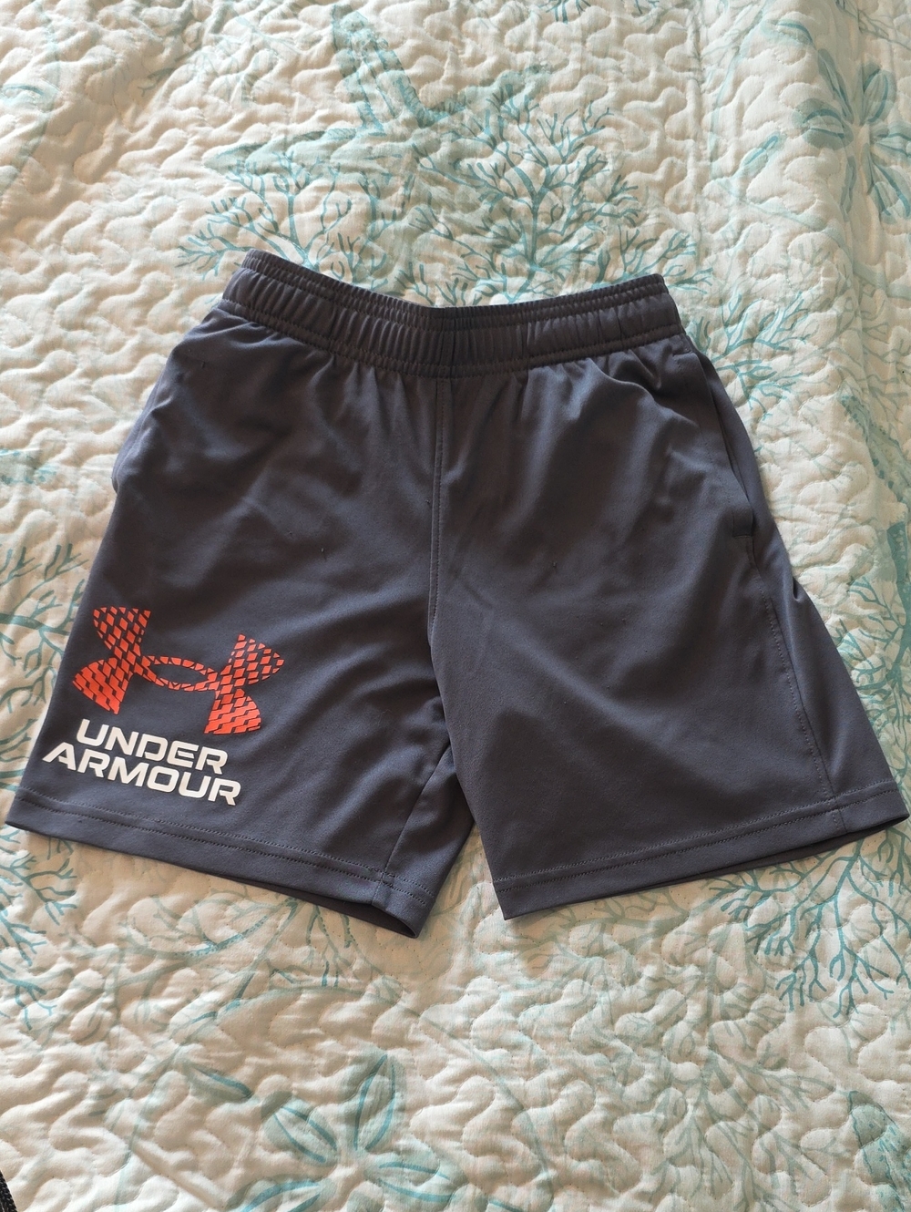 Under Armour Gray Athletic Shorts with Orange Logo
